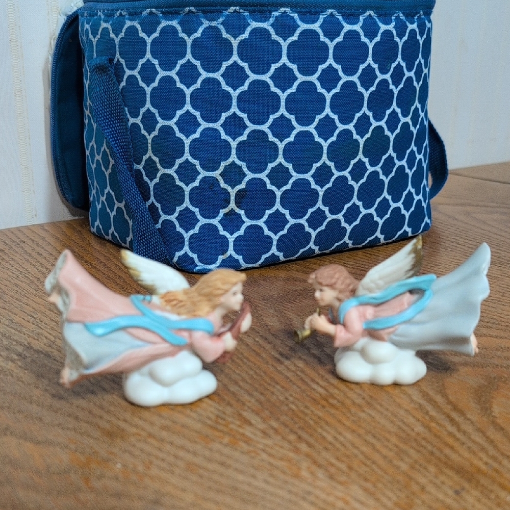 Hmco 2 Pc Flying Angel As IsBlue and White Angel Figurines Set